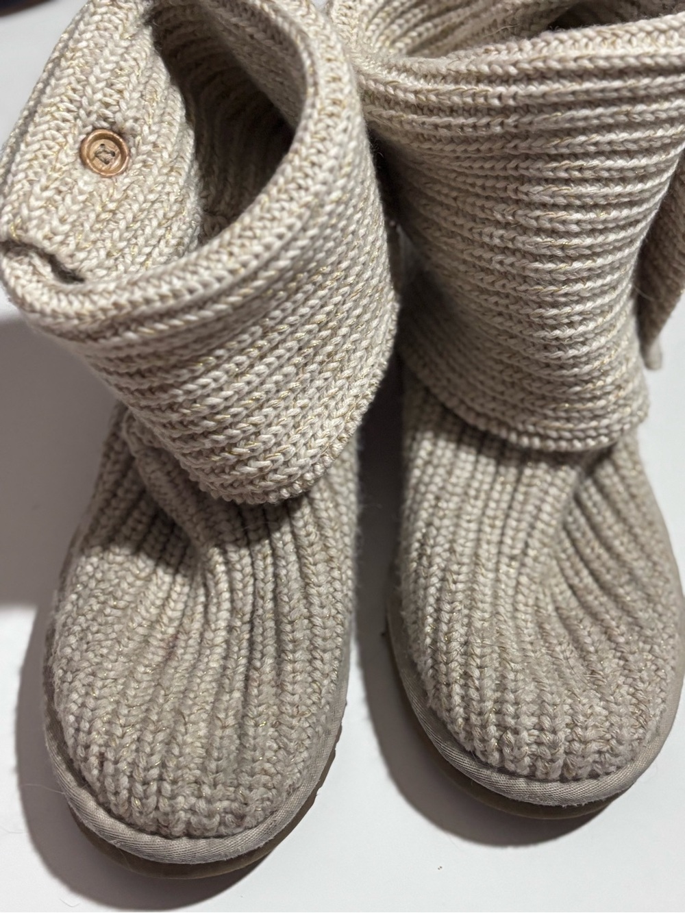 UGG Knit Sweater Boots Sz 7 Cream Cozy Après Ski Fall Winter